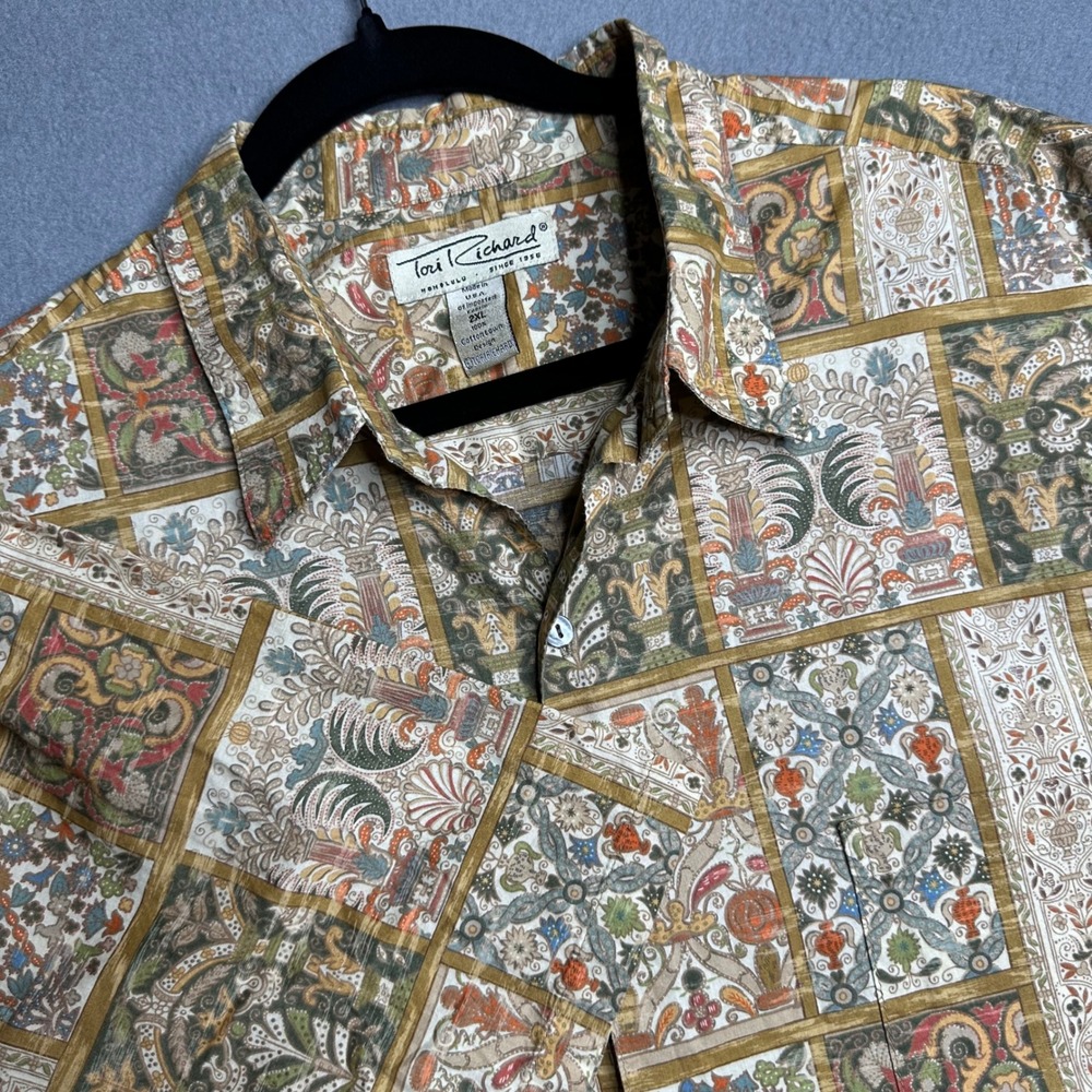 Tori Richard Men's 2XL Cotton Lawn Short Sleeve Shirt Tropical Floral Patchwork‎